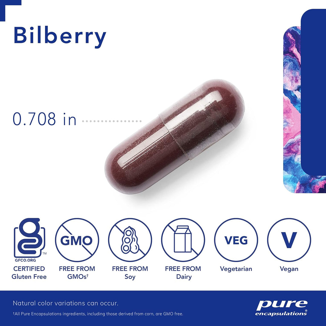 Pure Encapsulations Bilberry dietary supplement capsules supporting eye and vascular health, 160 mg, 120 capsules.