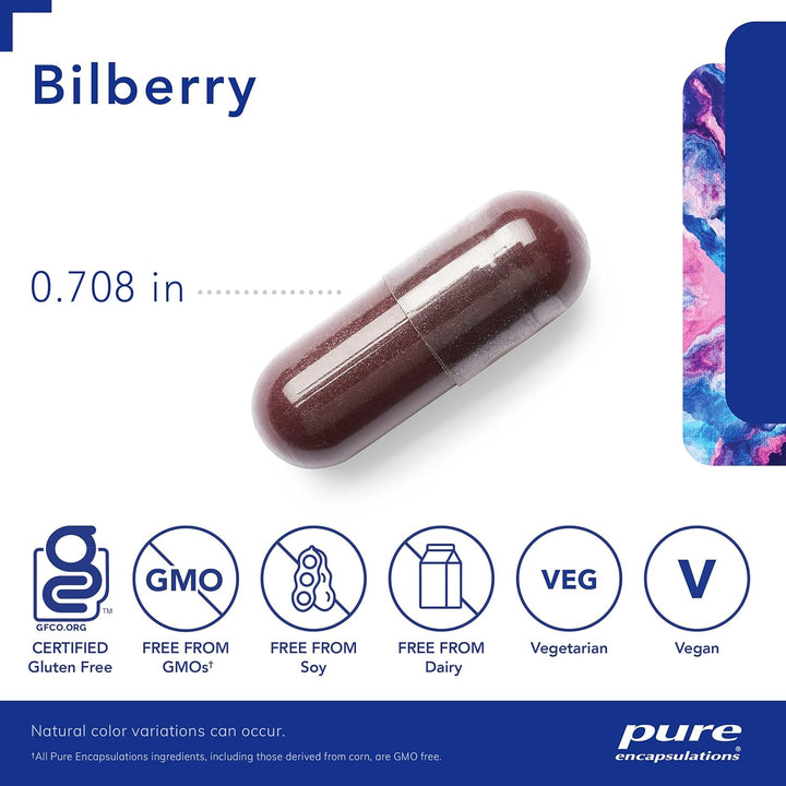 Pure Encapsulations Bilberry dietary supplement capsules supporting eye and vascular health, 160 mg, 120 capsules.