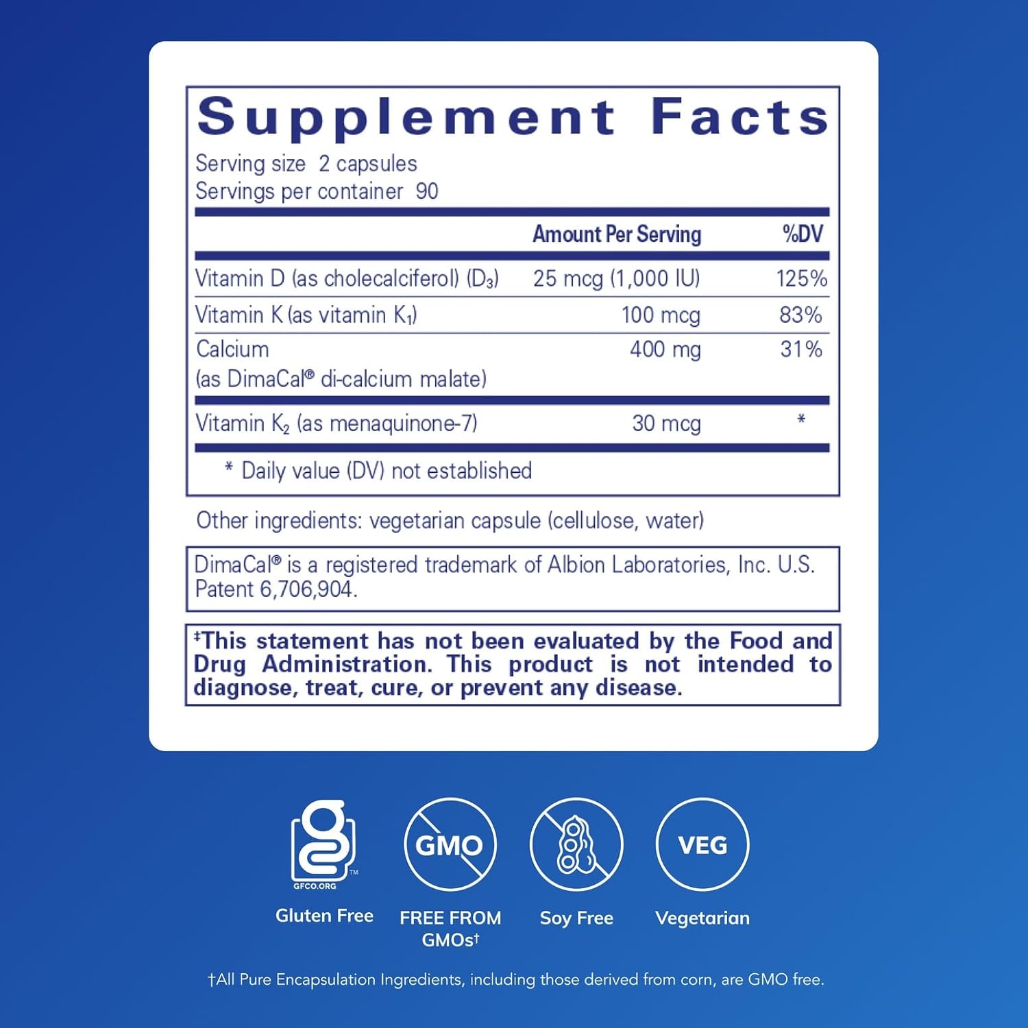 Pure Encapsulations Calcium K/D dietary supplement bottle with 180 capsules supporting bone and immune health.