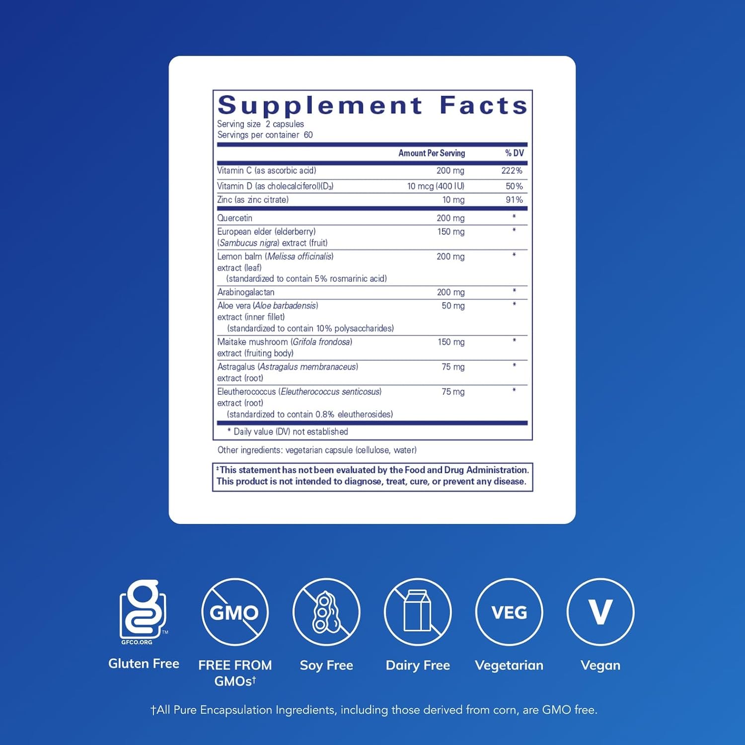 Pure Encapsulations Daily Immune Supports dietary supplement bottle with 120 capsules for immune defense and wellness.