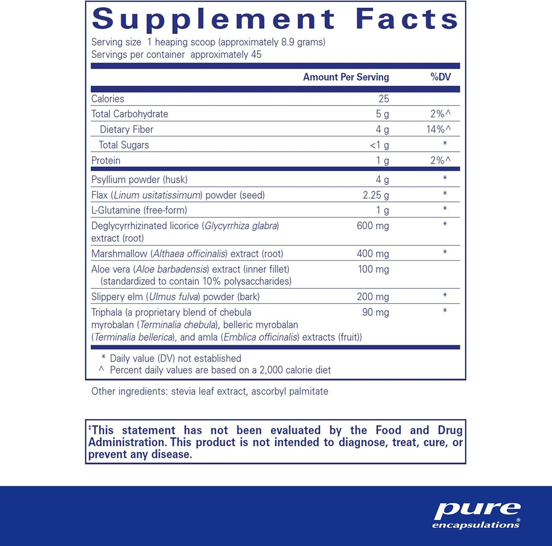 Pure Encapsulations GI Fortify dietary supplement bottle with label, supports digestive function and detox balance, 14.1 oz.