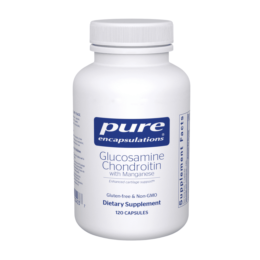 Pure Encapsulations Glucosamine and Chondroitin dietary supplement capsules with manganese in a bottle, 120 capsules.