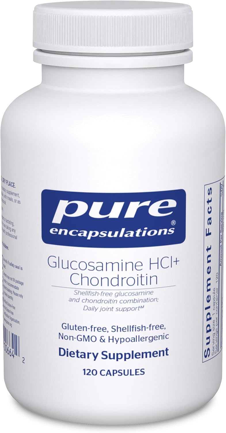 Pure Encapsulations Glucosamine HCL and Chondroitin dietary supplement capsules, shellfish-free, 120 capsules.