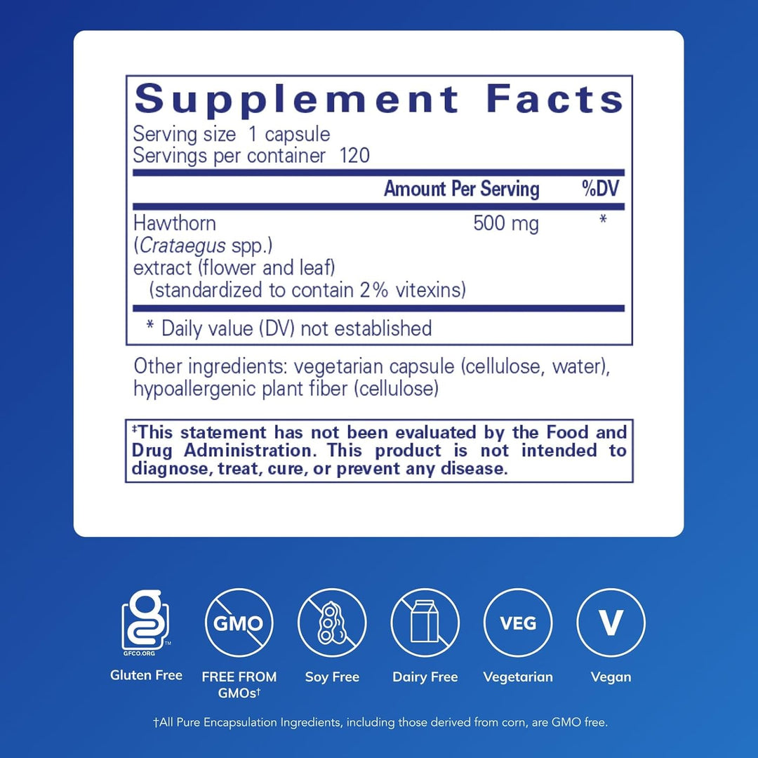 Pure Encapsulations Hawthorn Extract dietary supplement capsules supporting heart function, 120 capsules.