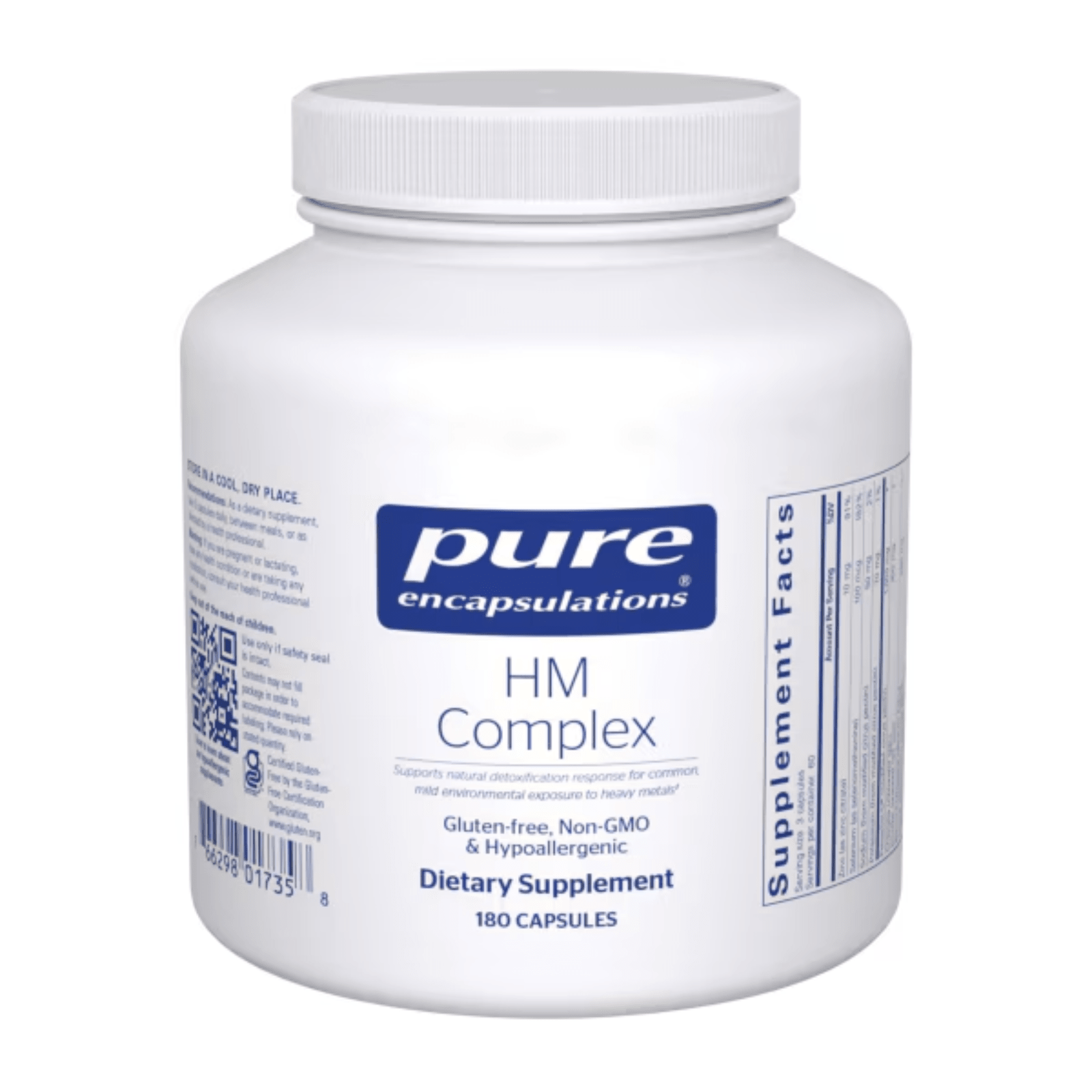 Pure Encapsulations HM Chelate Complex dietary supplement capsules, improved formula in a bottle of 180 capsules.