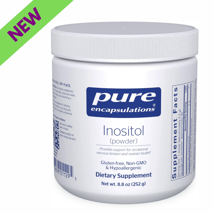 Pure Encapsulations Inositol Powder dietary supplement for energy, nervous system, and ovaries support, 8.8 oz container.