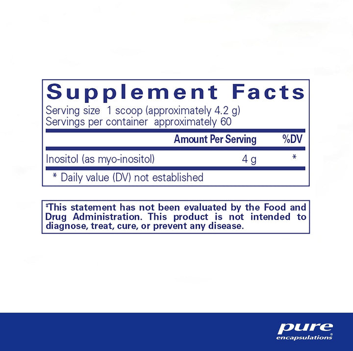 Pure Encapsulations Inositol Powder dietary supplement supporting energy, nervous system, and ovaries in an 8.8 oz container.