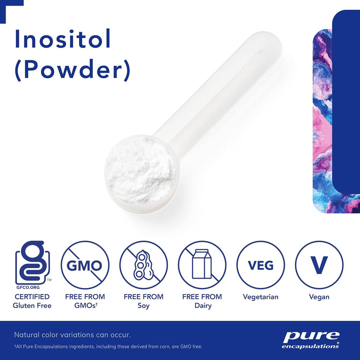 Pure Encapsulations Inositol Powder dietary supplement in an 8.8 oz container, supporting energy, nervous system, and ovarian health.