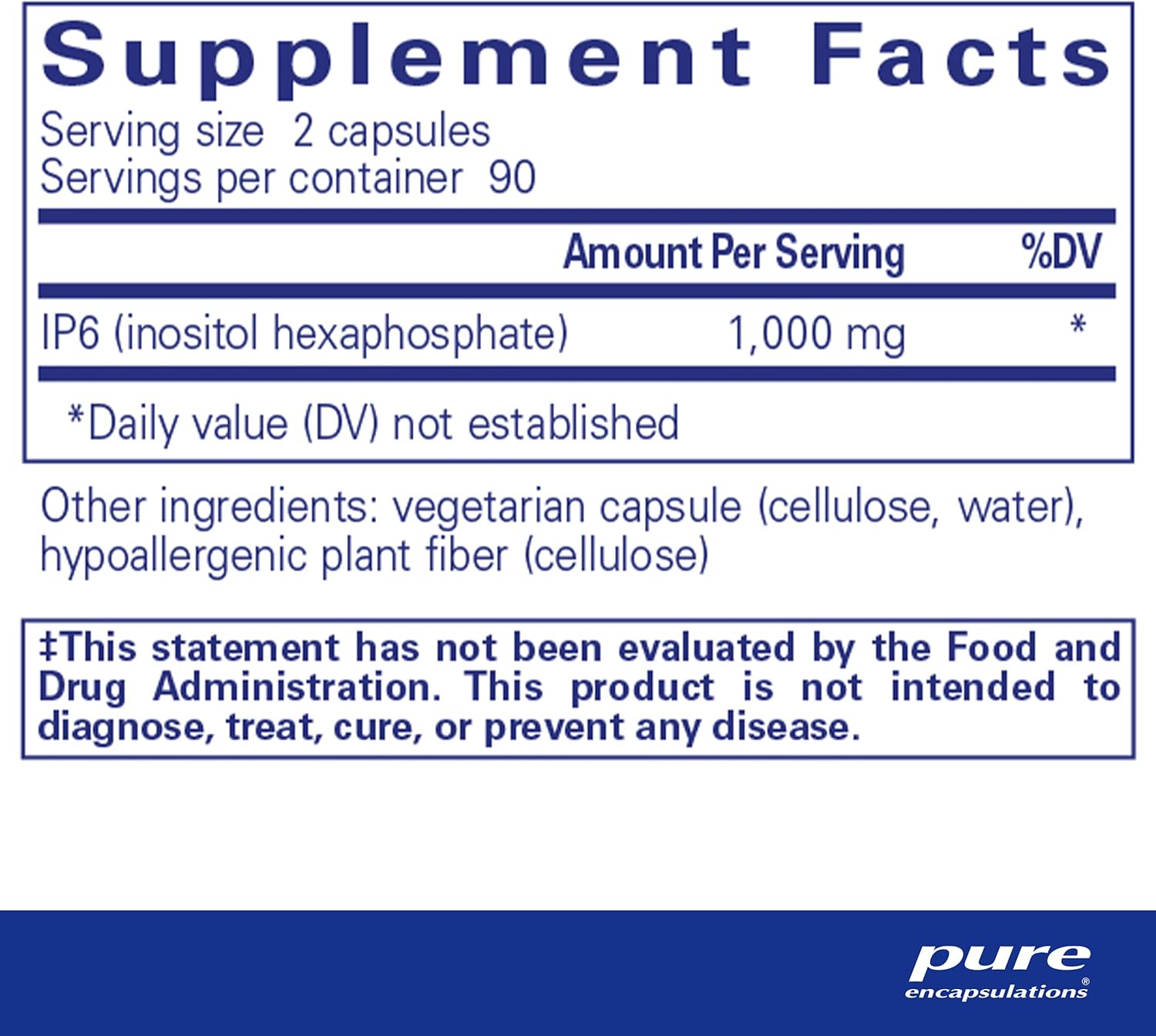 Pure Encapsulations IP6 Inositol Hexaphosphate dietary supplement bottle with 180 capsules for supporting cell function.