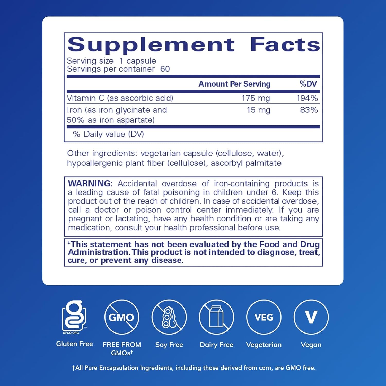 Pure Encapsulations Iron C dietary supplement capsules supporting energy and red blood cell formation, 60 capsules.