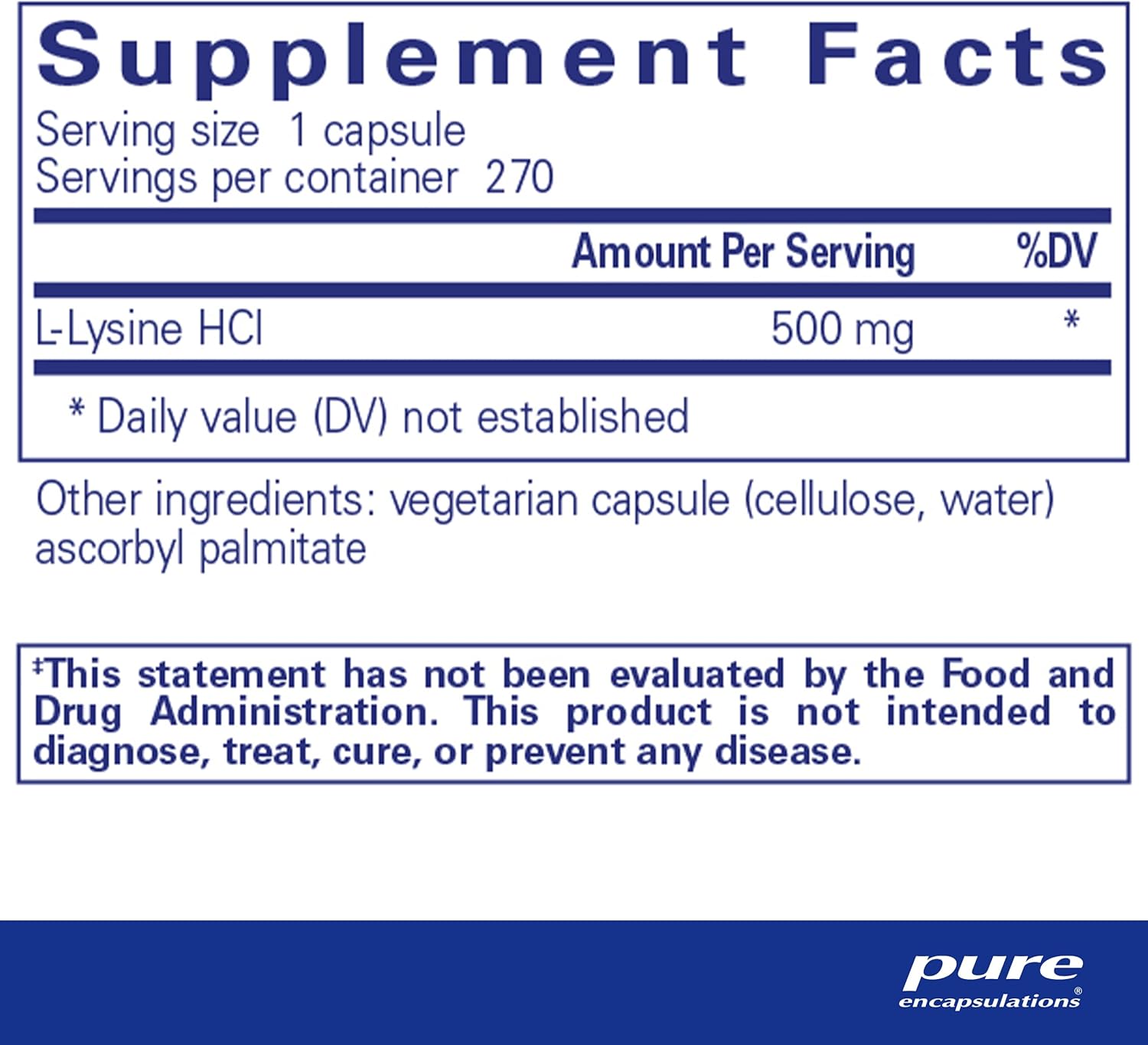 Pure Encapsulations L Lysine dietary supplement capsules supporting immune system and oral health, displayed in a bottle.