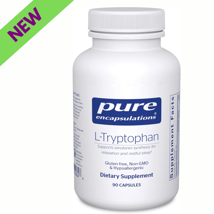 Pure Encapsulations L-Tryptophan dietary supplement capsules for relaxation and mood balance, 90 cap bottles.