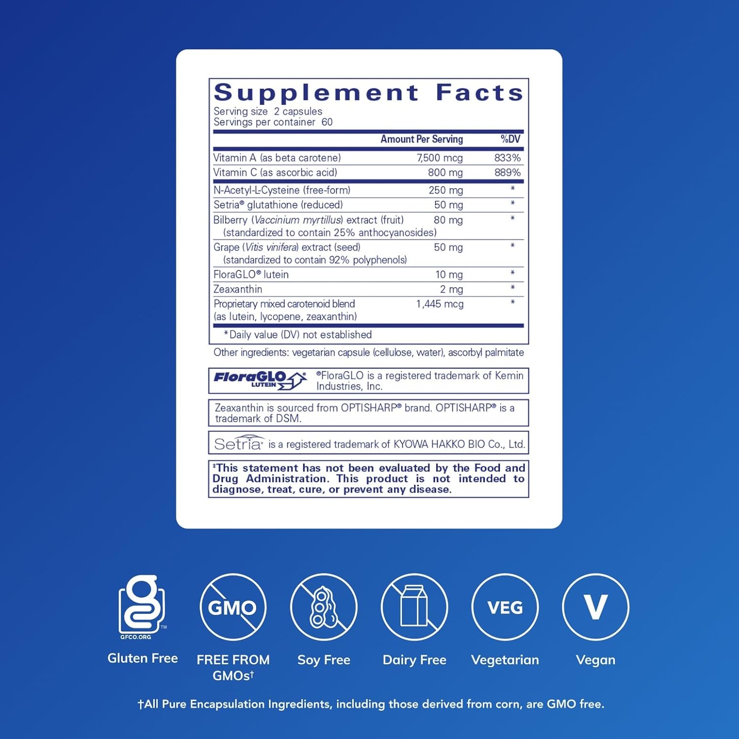 Pure Encapsulations Macular Support dietary supplement bottle with 120 capsules for eye health and vision support.