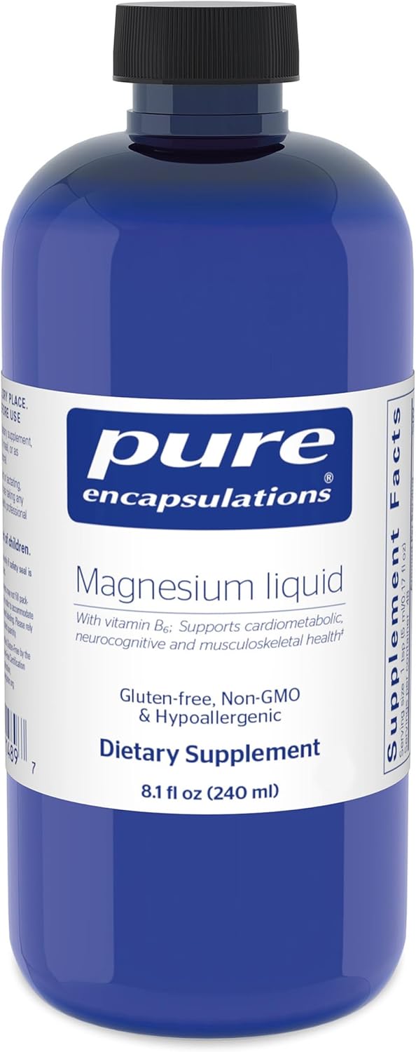 Pure Encapsulations Magnesium Liquid dietary supplement bottle supporting muscle and heart health, 8.1 fl oz.
