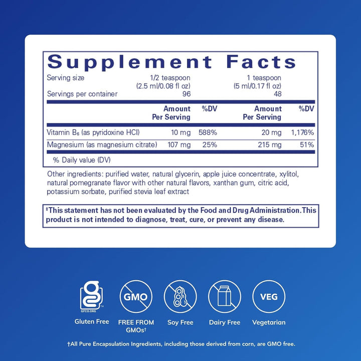 Pure Encapsulations Magnesium Liquid dietary supplement in 8.1 fl oz bottle supporting muscle and heart function.