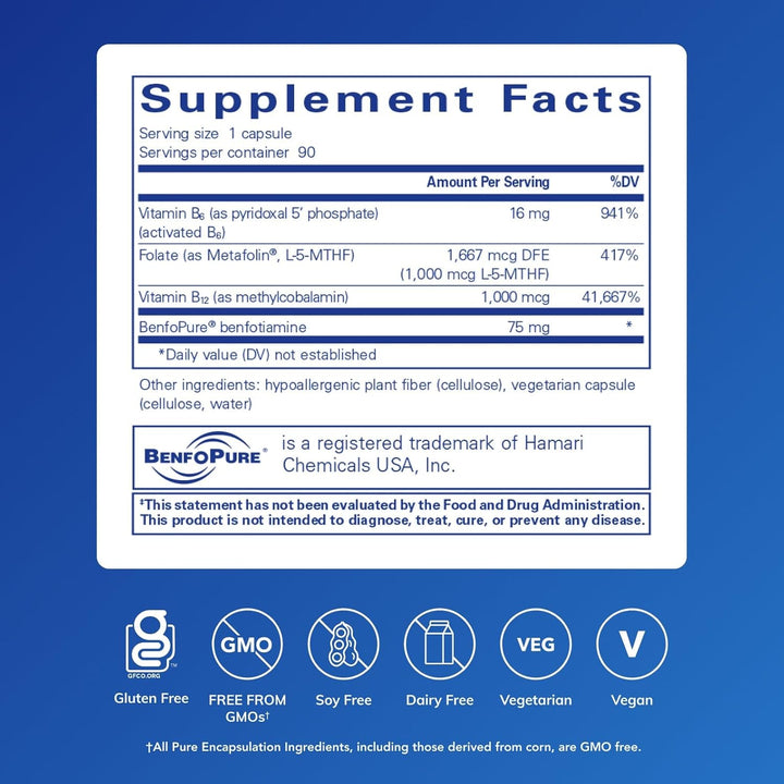 Pure Encapsulations MethylAssist dietary supplement bottles with 90 gluten-free capsules to support brain function.
