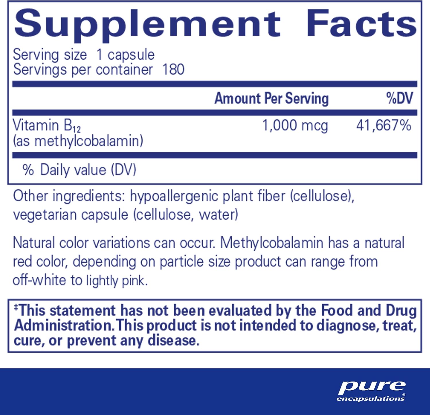 Pure Encapsulations Methylcobalamin B12 dietary supplement capsules supporting memory and nerve health, 180 capsules.