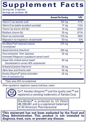 Pure Encapsulations Mitochondria ATP energy supplement bottle with 120 capsules for cell function and antioxidant support.