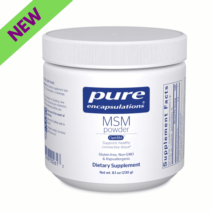 Pure Encapsulations MSM Powder dietary supplement for joint mobility and sulfur balance, 227g container.