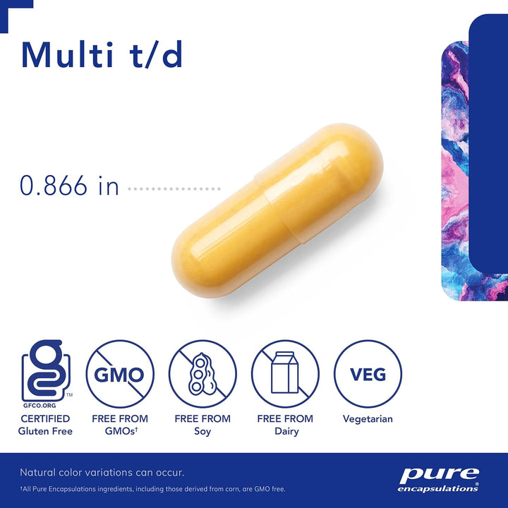 Pure Encapsulations Multi T/D dietary supplement capsules for daily wellness, vegetarian formula, 120 capsules.