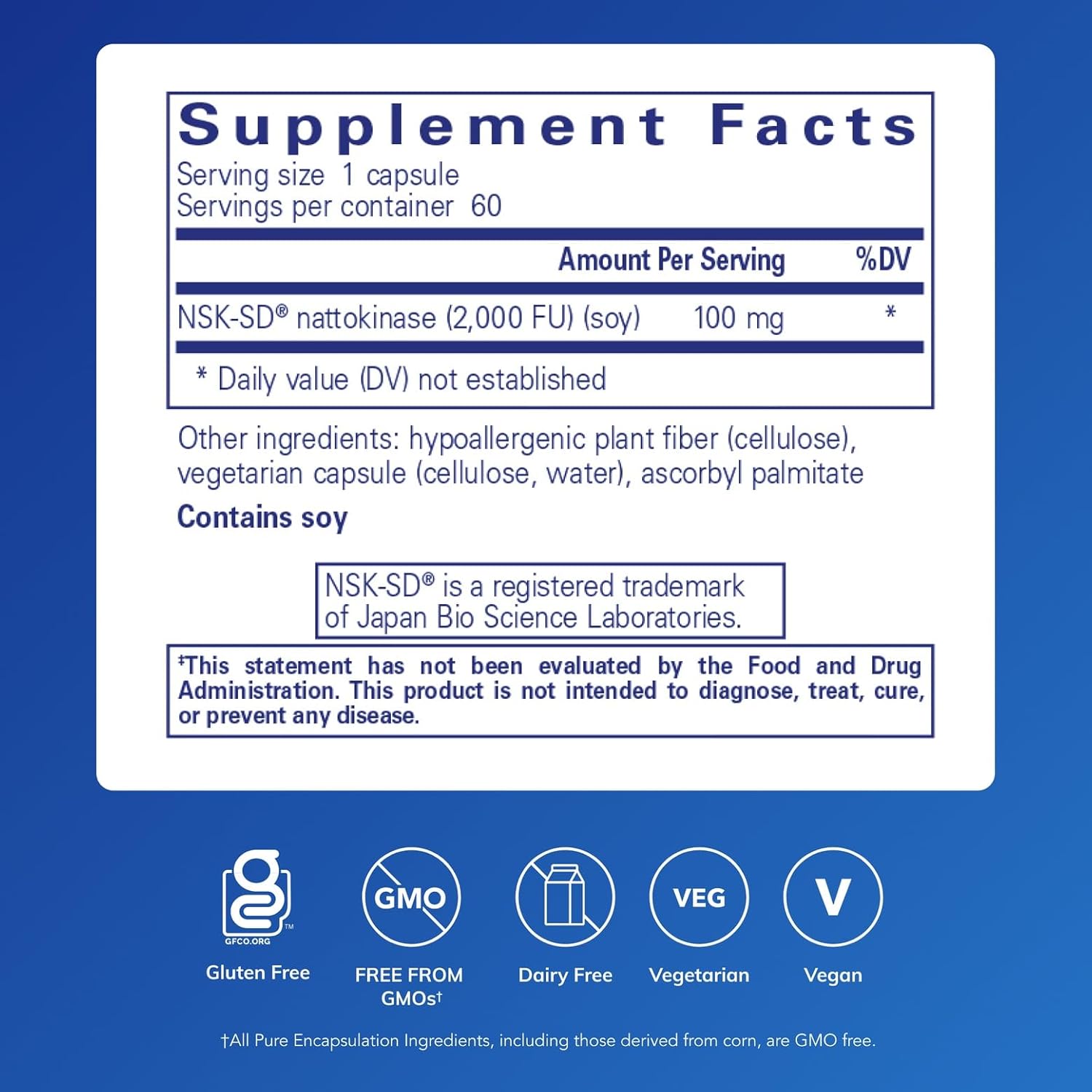 Pure Encapsulations NSK SD 100 mg dietary supplement capsules supporting circulatory function, shown in a bottle.