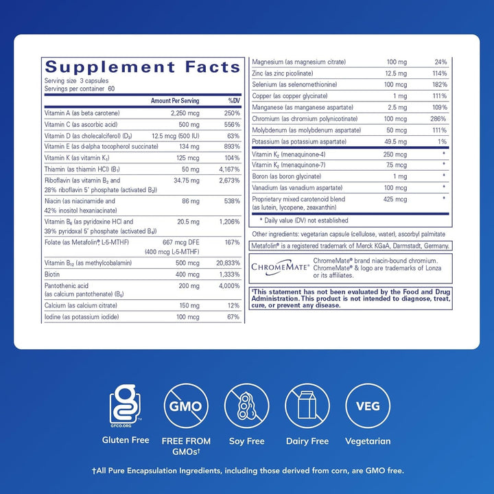 Pure Encapsulations Nutrient 950 Vitamin K dietary supplement bottle with 180 capsules for bone and heart support.