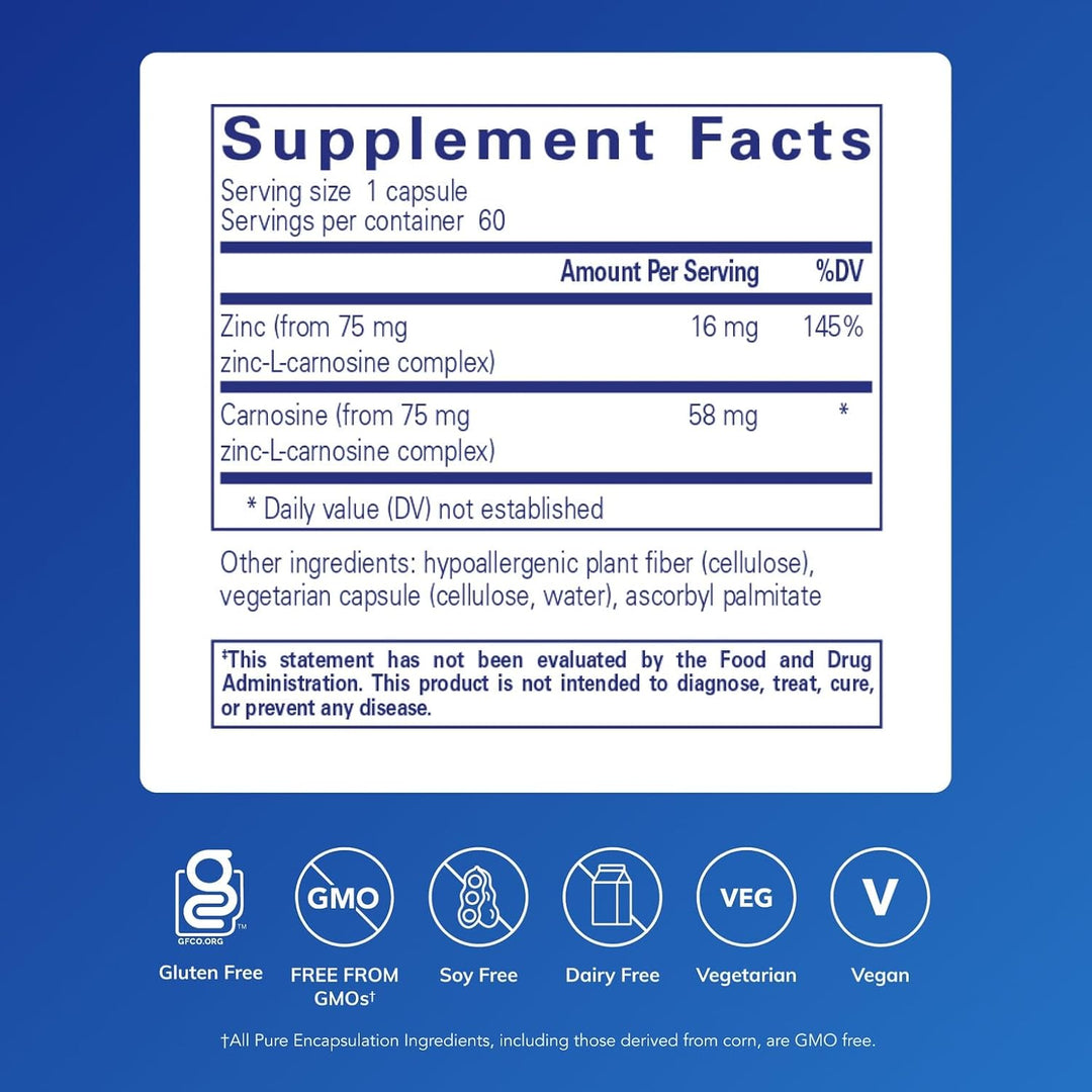 Pure Encapsulations Peptic Care ZC dietary supplement capsules supporting gastric and gut health in a clear bottle.