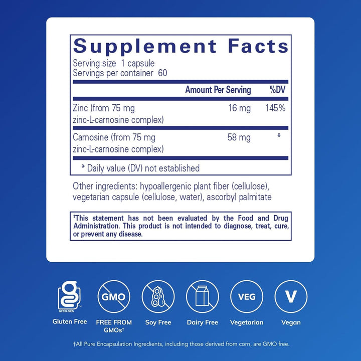 Pure Encapsulations Peptic Care ZC dietary supplement capsules supporting gastric and gut health in a clear bottle.
