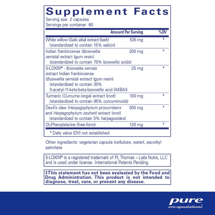 Pure Encapsulations Phyto Ultra Comfort dietary supplement bottle with 120 capsules supporting joint mobility and comfort.