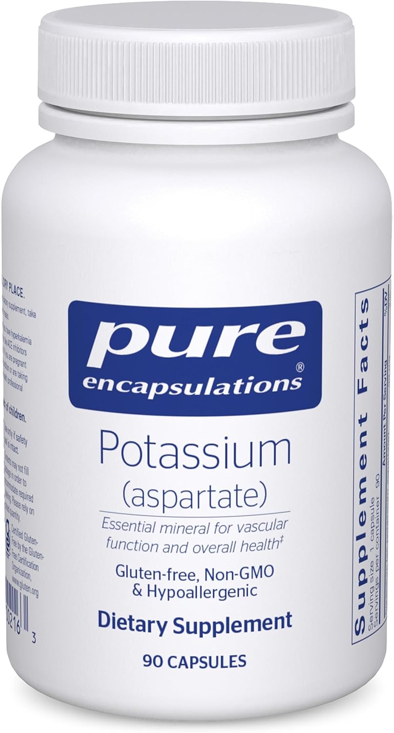 Pure Encapsulations Potassium Aspartate dietary supplement capsules supporting nerves, muscles, and heart health.