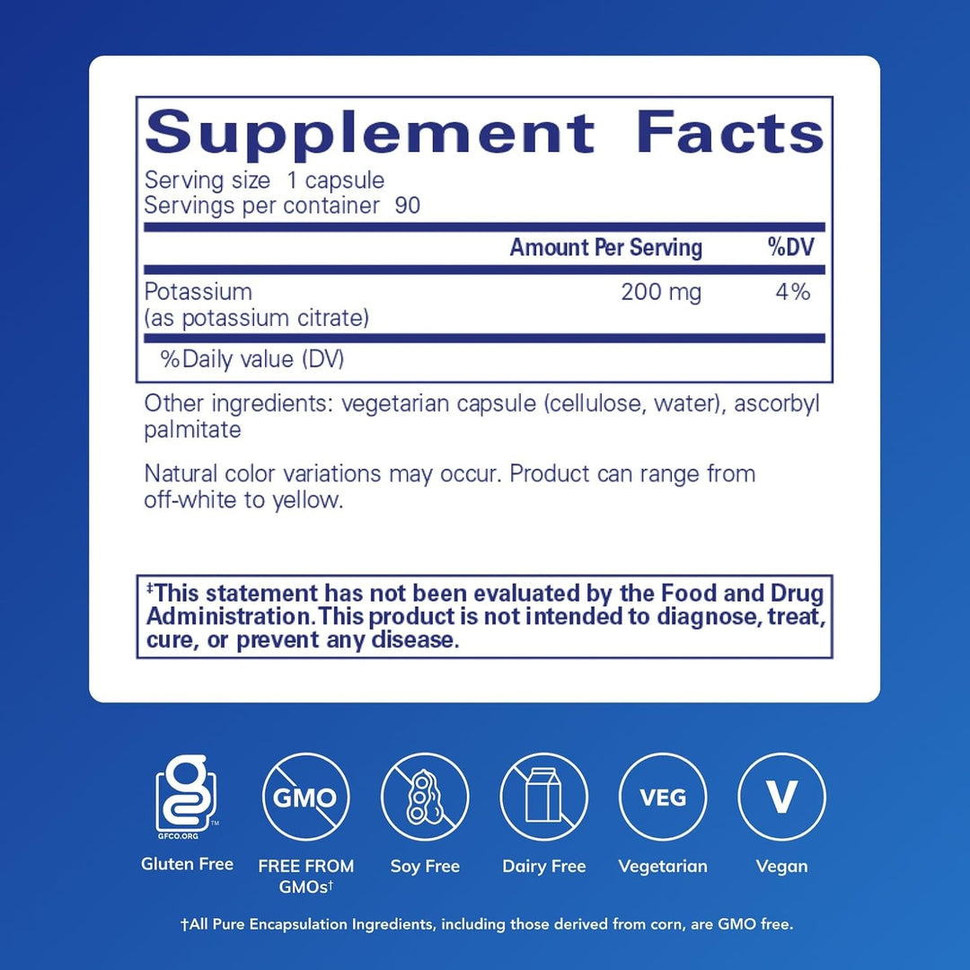Pure Encapsulations Potassium Citrate dietary supplement capsules supporting nerve and muscle function, 90 caps.