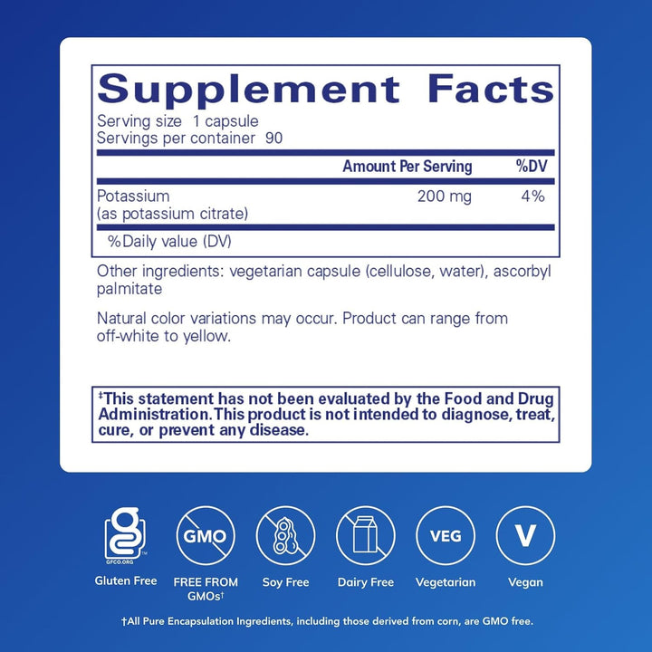 Pure Encapsulations Potassium Citrate dietary supplement capsules supporting nerve and muscle function, 90 caps.