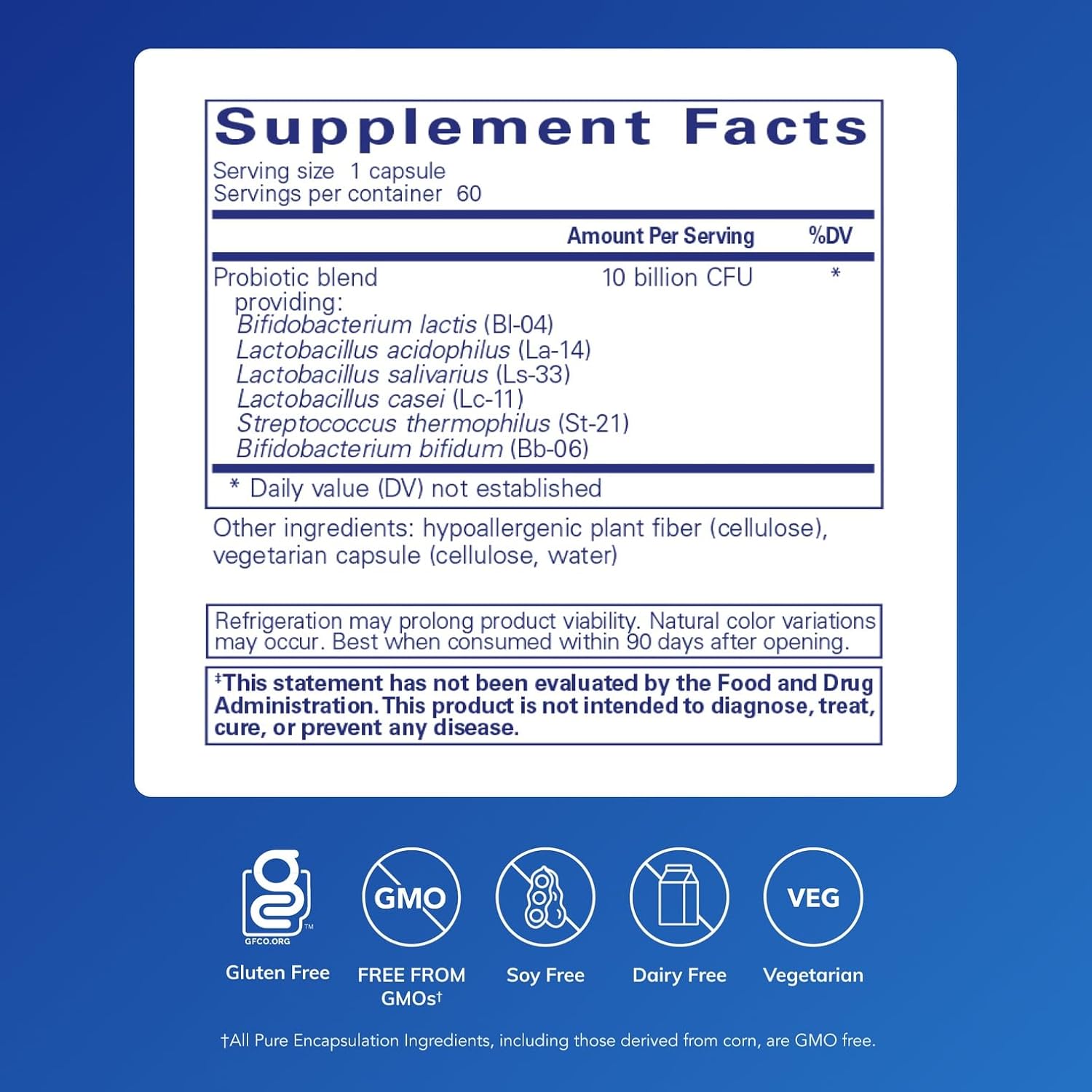 Pure Encapsulations Probiotic G.I Shelf Stable dietary supplement capsules for digestive support, 60 capsules in a bottle.