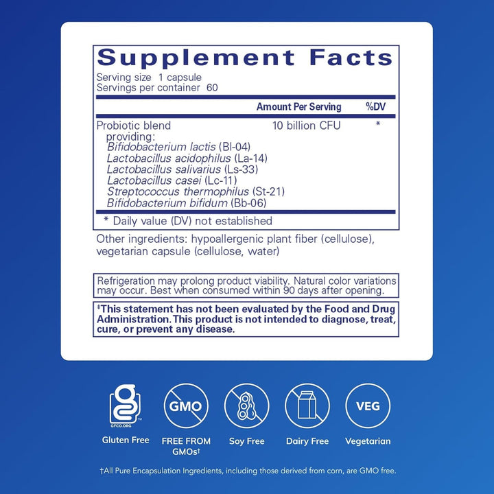Pure Encapsulations Probiotic G.I Shelf Stable dietary supplement capsules for digestive support, 60 capsules in a bottle.