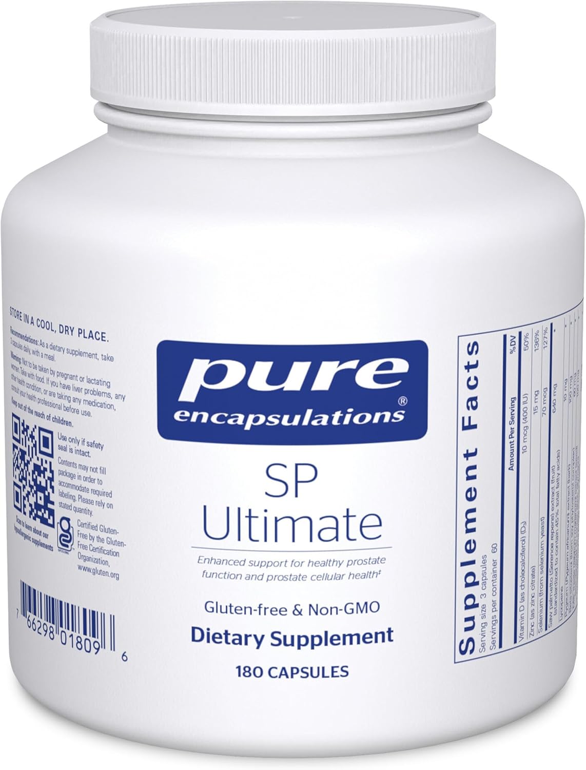 Pure Encapsulations SP Ultimate Supports Prostate Cellular Health dietary supplement capsules in a bottle.