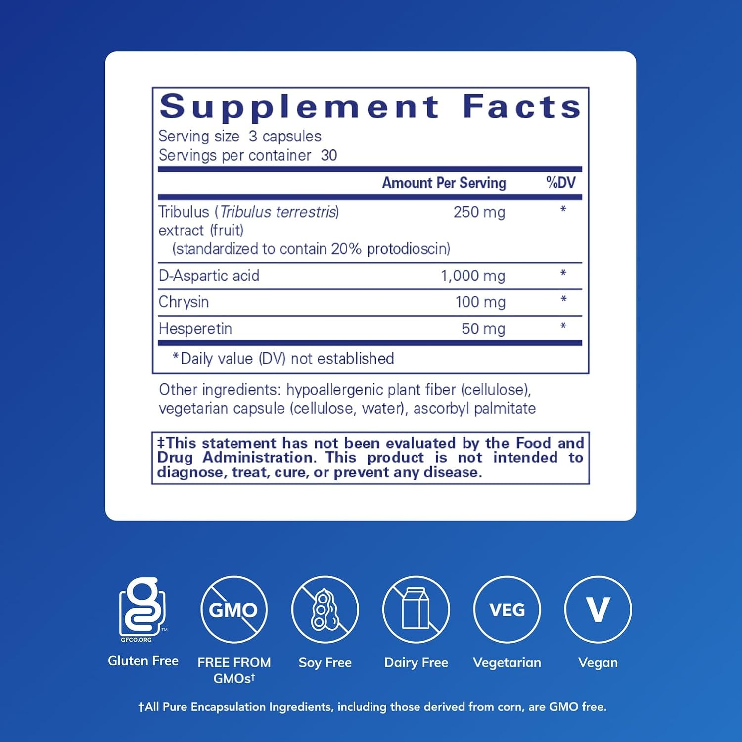 Pure Encapsulations Tribulus Formula dietary supplement capsules for supporting hormone balance, shown in a bottle with 90 capsules.