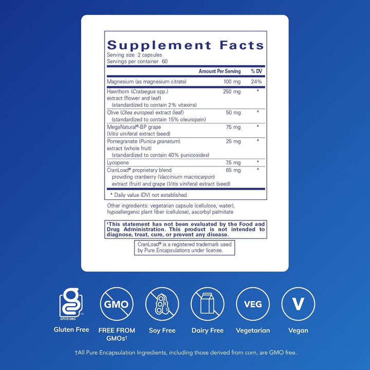Pure Encapsulations Vascular Relax dietary supplement capsules for supporting circulatory function, shown in a bottle.