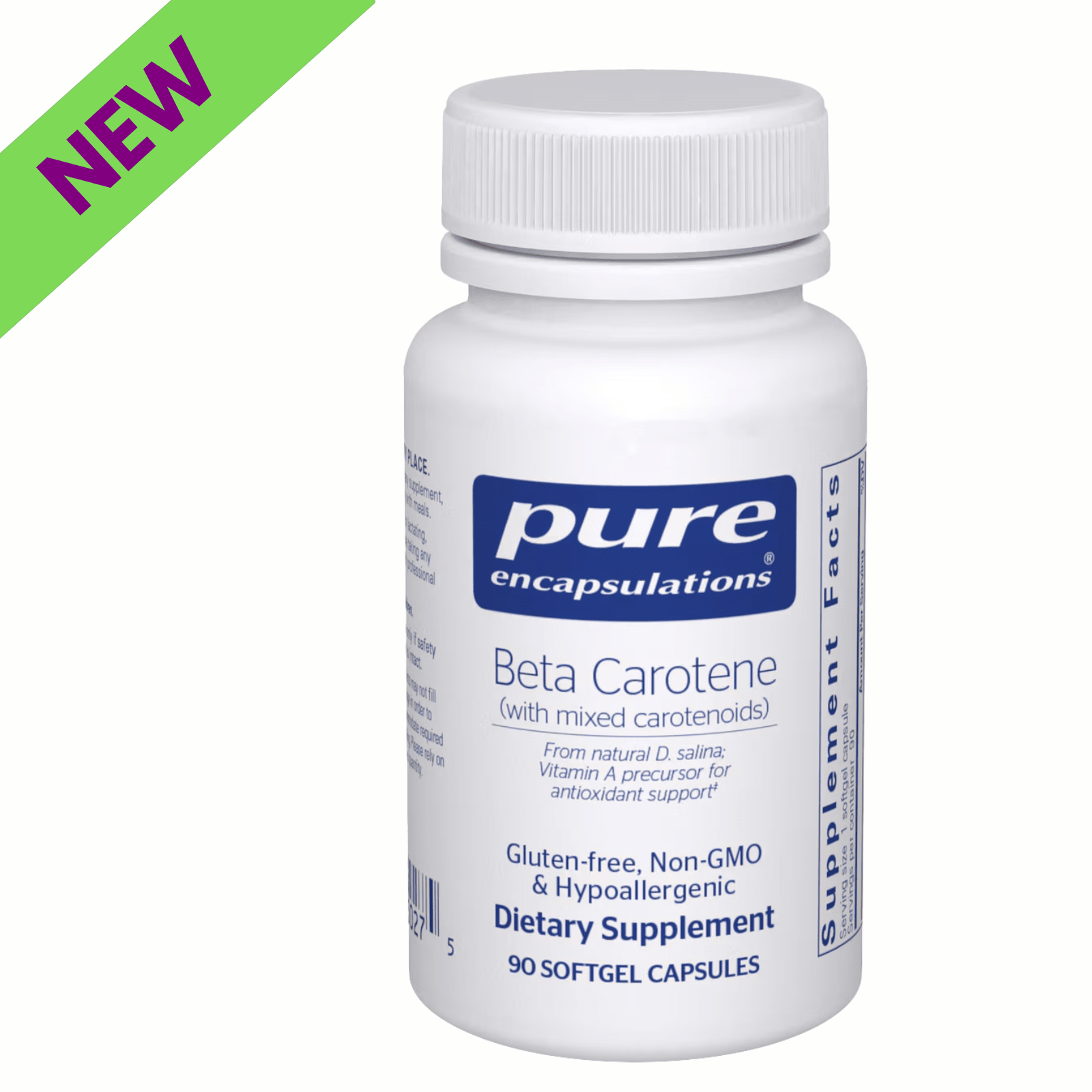 Pure Encapsulations Beta Carotene capsules, a dietary supplement supporting eye and skin health with 90 capsules.
