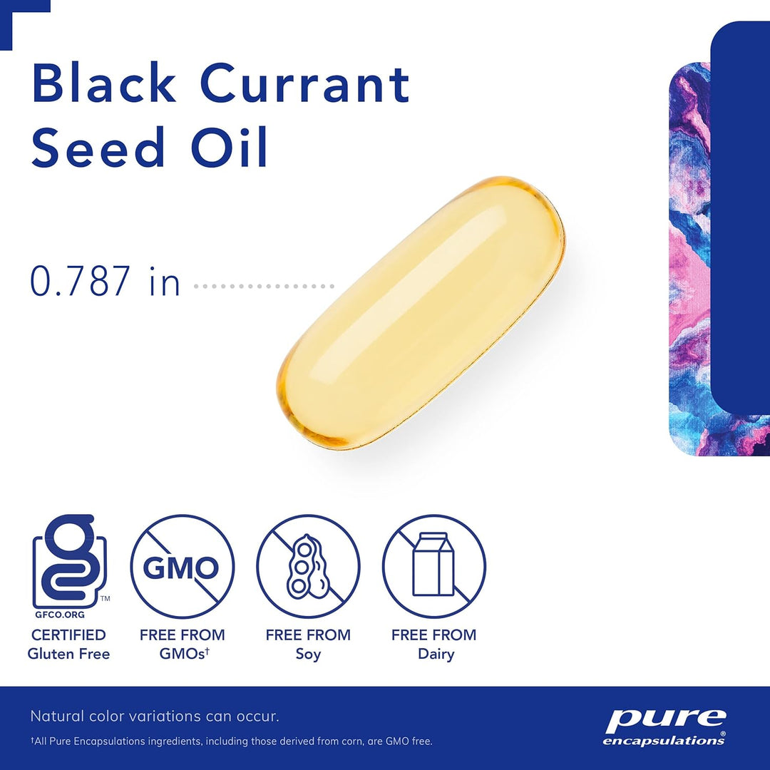 Pure Encapsulations Black Currant Seed Oil softgels for immune support, vegan digestive supplement with 250 softgels in bottle