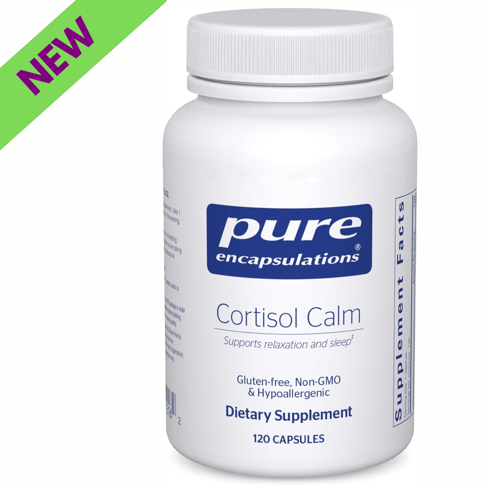 Pure Encapsulations Cortisol Calm stress support supplement with 120 capsules, designed to promote relaxation and restful sleep.