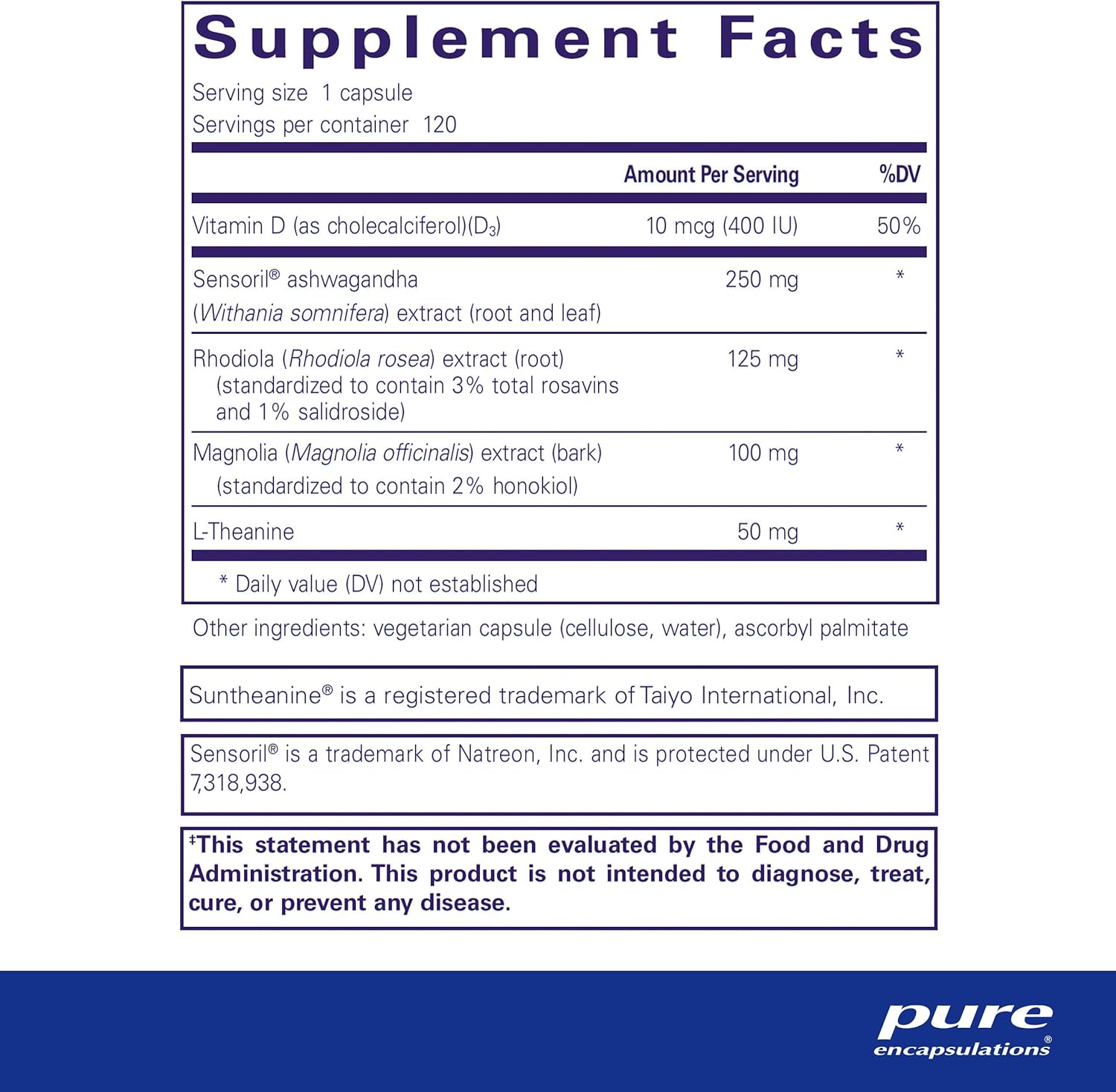 Pure Encapsulations Cortisol Calm stress support supplement with 120 capsules, designed to promote relaxation and better sleep.