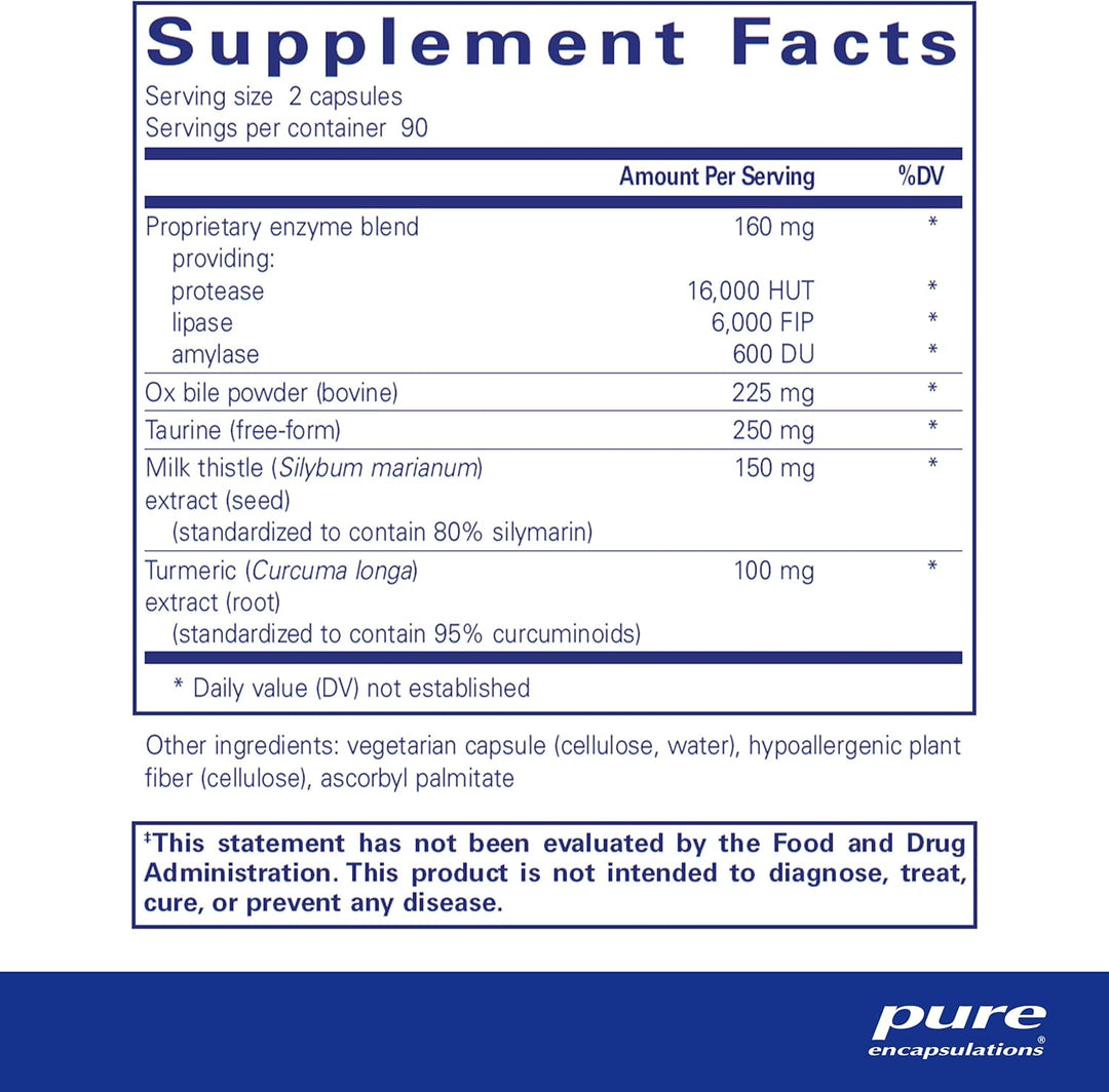 Pure Encapsulations Digestion GB digestive enzyme supplement capsules for gut health, 180 capsules in a white bottle.