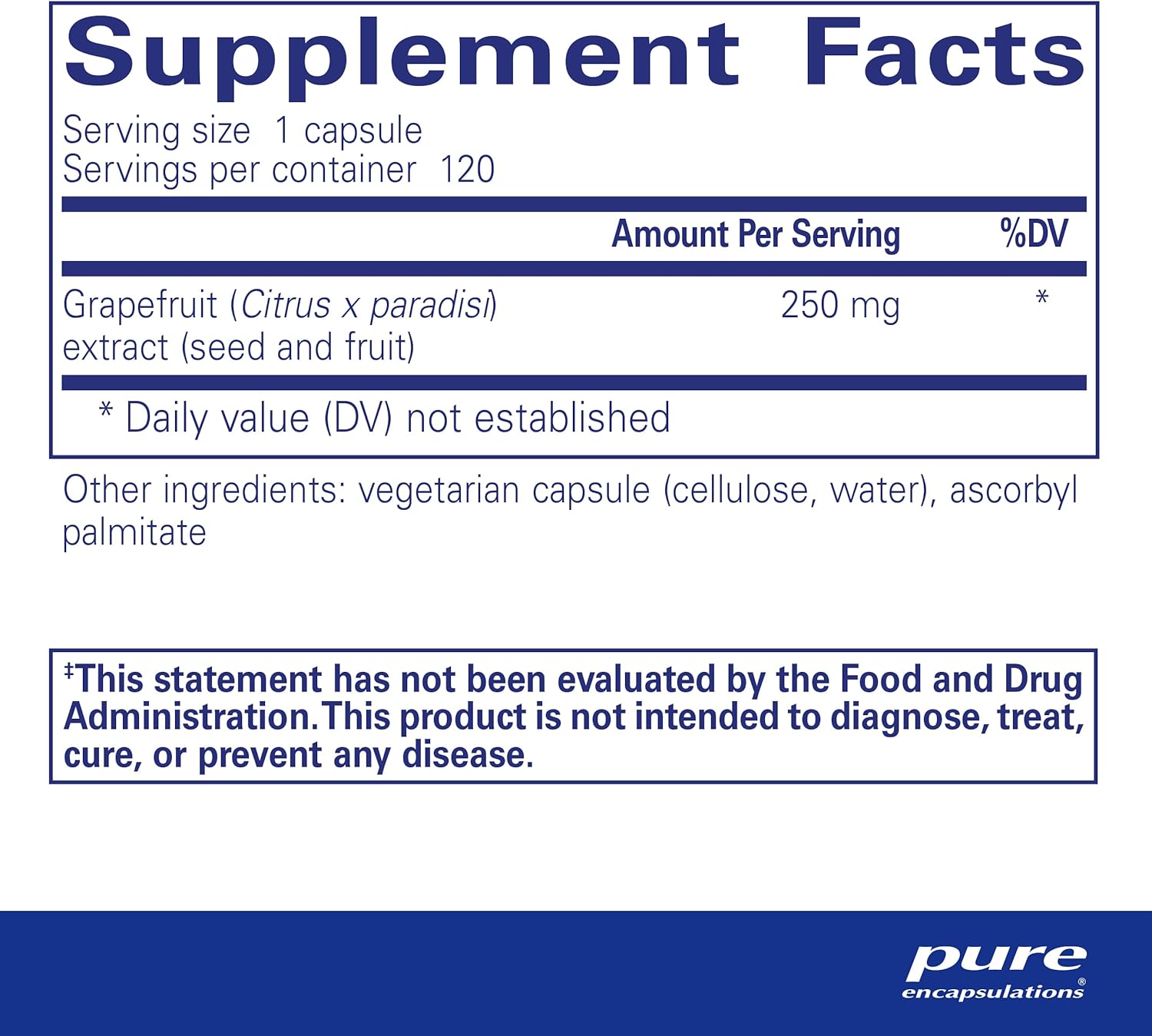 Pure Encapsulations Grapefruit Seed Extract digestive support vegan capsules, showing a bottle of dietary supplement capsules.