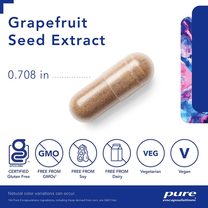 Pure Encapsulations Grapefruit Seed Extract digestive support supplement bottle with 120 vegan capsules.