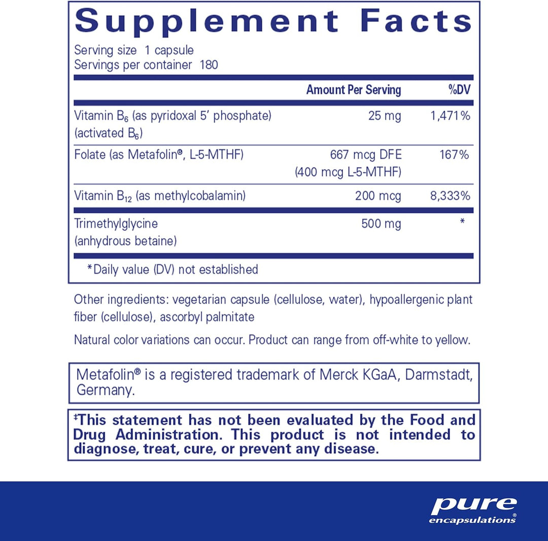 Pure Encapsulations Homocysteine Factors vegan digestive enzyme supplement capsules in a bottle.