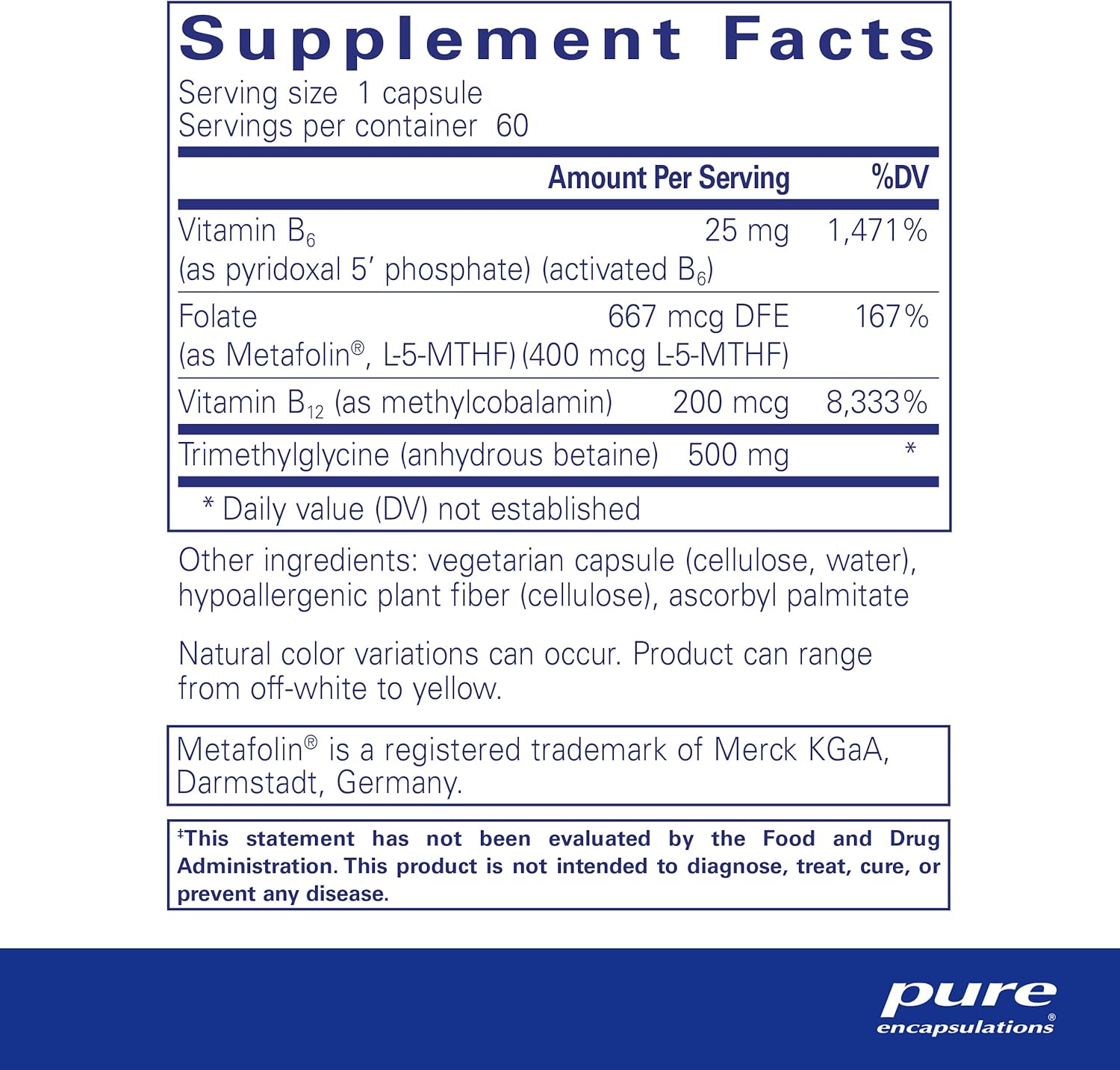 Pure Encapsulations Homocysteine Factors heart support vegan supplement bottle with 60 capsules, designed for digestive health.