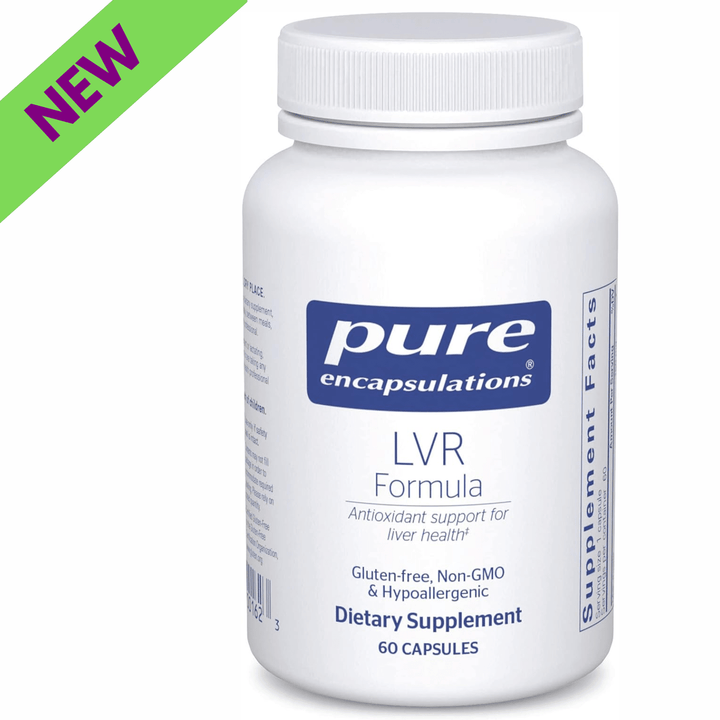 Pure Encapsulations LVR Formula digestive enzyme supplement in 60 capsules, supports liver health and digestion.