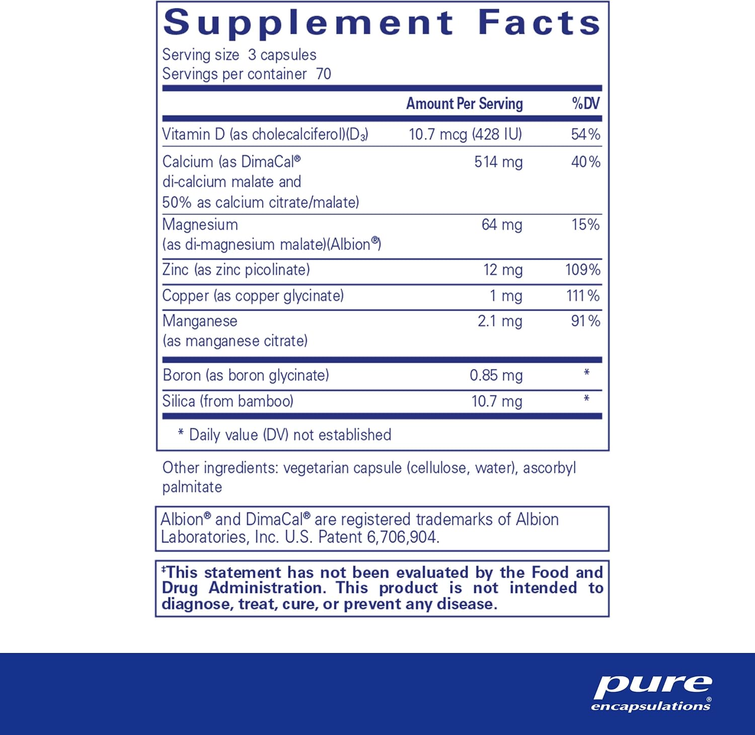 Pure Encapsulations OsteoBalance vegan bone support supplement with 210 capsules, featuring digestive enzyme formula for bone health.
