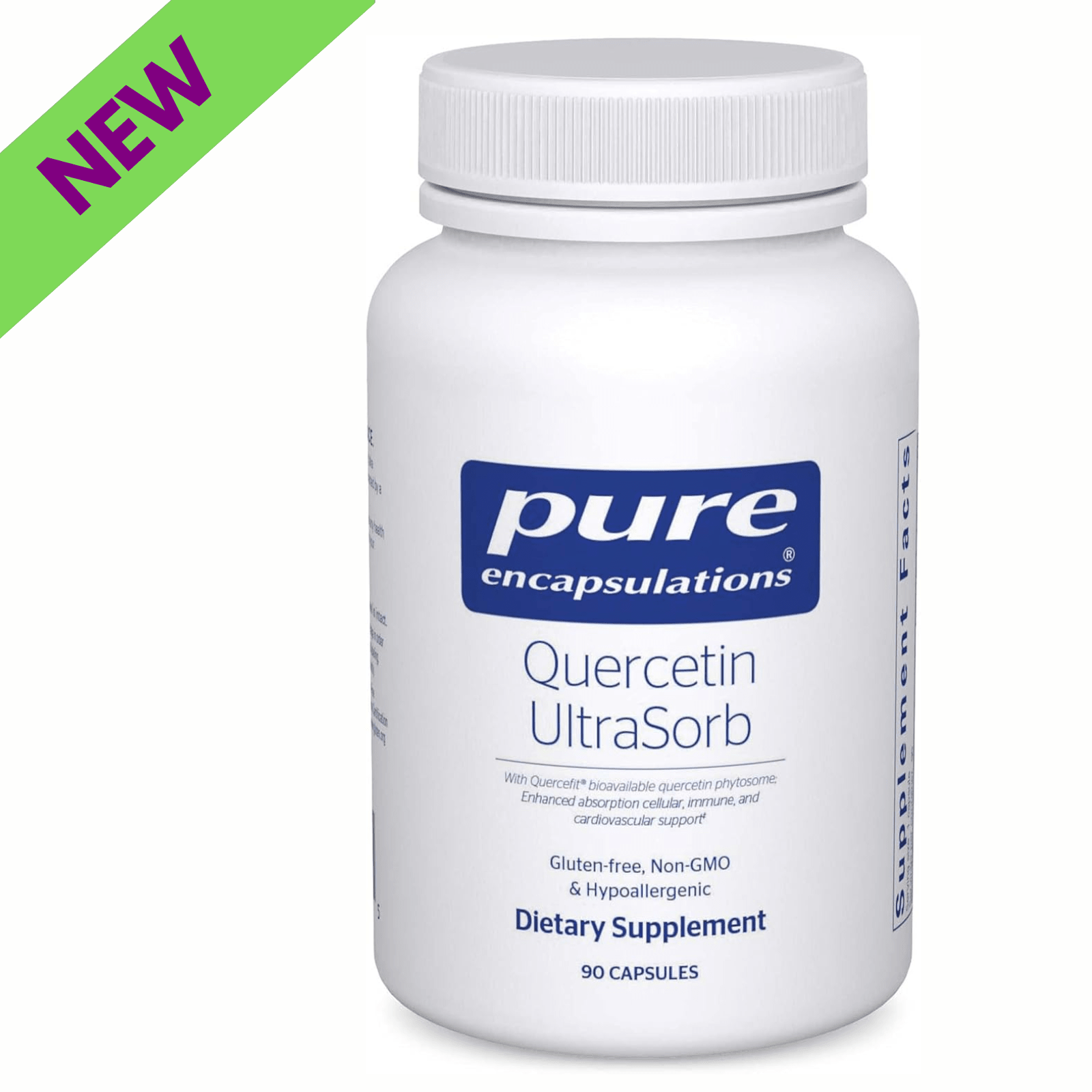 Pure Encapsulations Quercetin UltraSorb capsules supporting immune health, displayed in a bottle with 90 capsules.