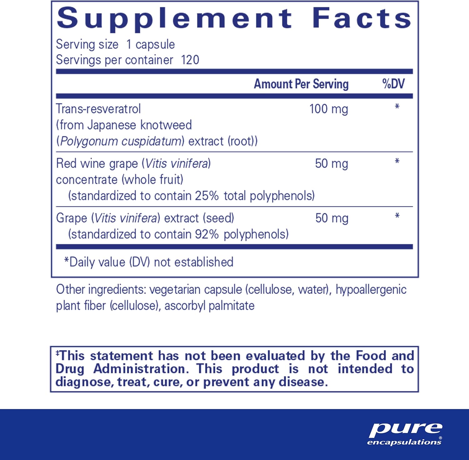 Pure Encapsulations Resveratrol EXTRA supplement bottle with 120 capsules, supporting cellular health and digestive enzyme health.
